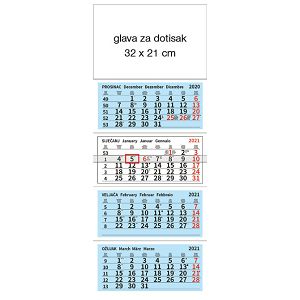 Kalendar zidni četverodijelni 2025. 4 bloka preklopni